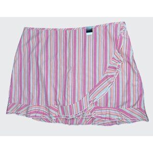 Venezia Womens Pink & White Striped Shorts Skirt With Ruffle Hem Size 22